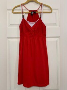 Vintage Y2K Weavers Red White Large Halter Sleeveless Dress.                3745